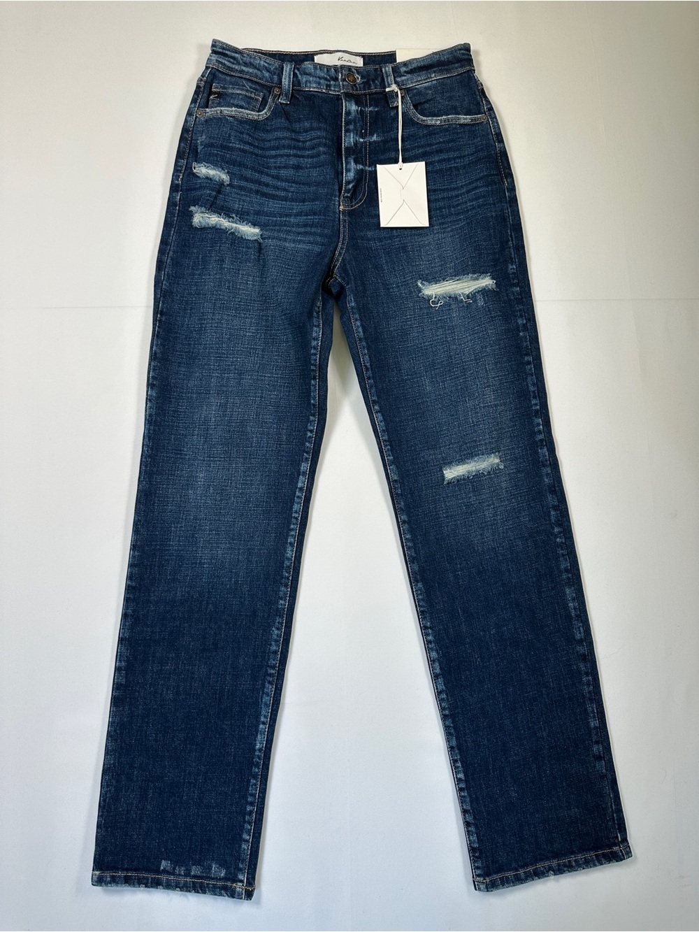 Kancan High Rise Boyfriend Jeans Distressed Dark Wash Size 27 NWT